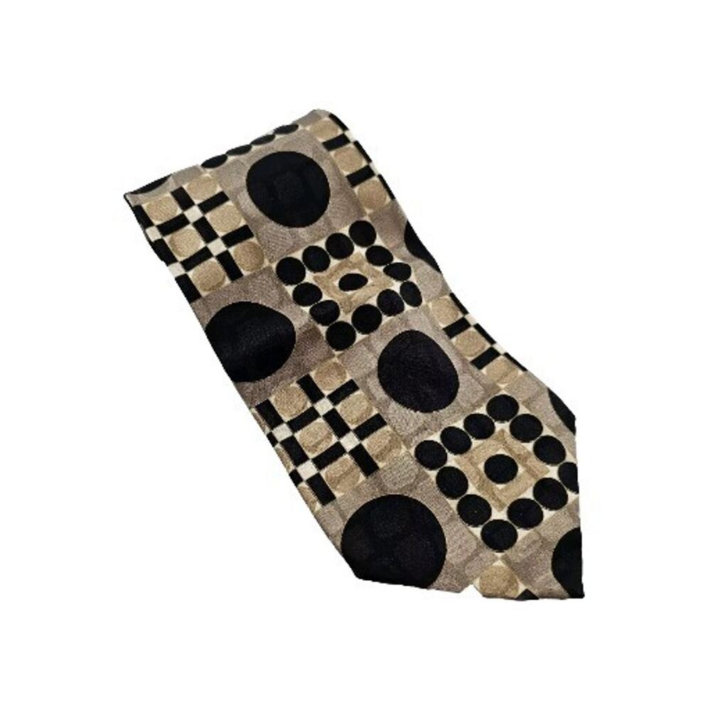 Zeidler & Zeidler Mens Classic Tie Necktie Black Brown Geometric 100% Silk Italy